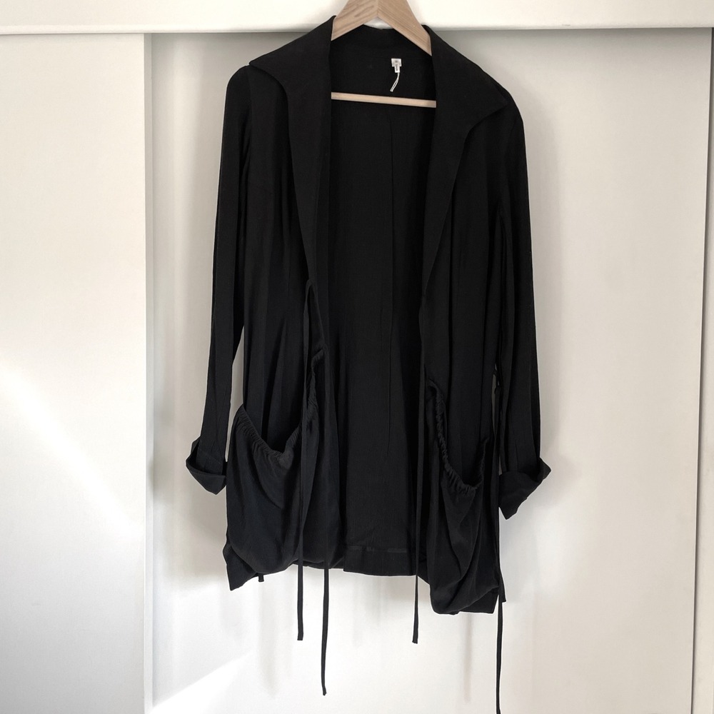JILL ANDERSON Black Drape Front Waterfall Cardigan Jacket,‎ Midi Length